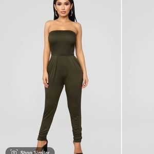 Fashion Nova Olive smoked jumpsuit